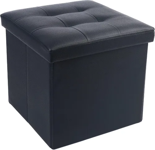 Vista 9 de LotFancy Otomana de almacenamiento, taburete plegable para reposapiés, banco pequeño de cuero de 13 x 12 x 12 pulgadas con almacenamiento, soporta