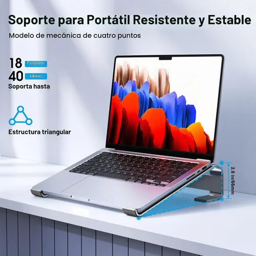 Vista 3 de MOKURU Elevador de computadora portátil para escritorio, soporte ergonómico de aluminio para refrigeración de laptop, compatible con MacBook Negro
