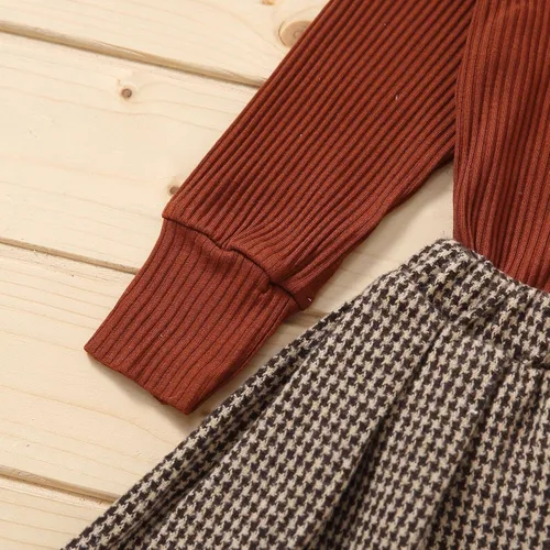 Vista 5 de 2 PCS Baby Girls Sweater Plaid Pleated Skirt Outfits Turtleneck Rib Knitwear Set Casual Clothes Set Toddler Kids
