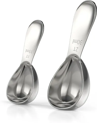 Vista 5 de BALCI - Juego de cuchara medidora de acero inoxidable para café (1 y 2 cucharadas, 15ml y 30ml) Cucharas medidoras exactas para café, té, azúcar