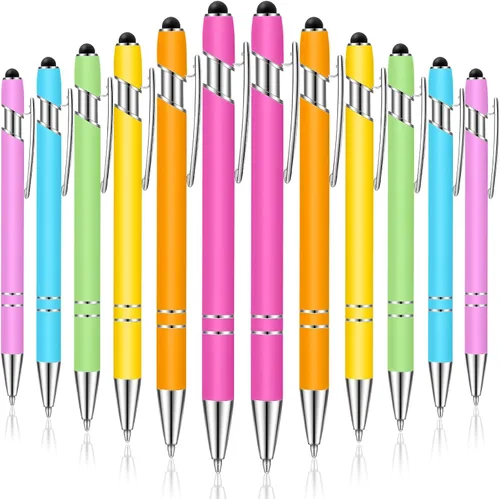 Vista 12 de Tenare 12 piezas 2 en 1 bolígrafo de metal con punta de lápiz capacitivo, bolígrafo de 1,0 mm de tinta negra para pantallas táctiles (color surtido)
