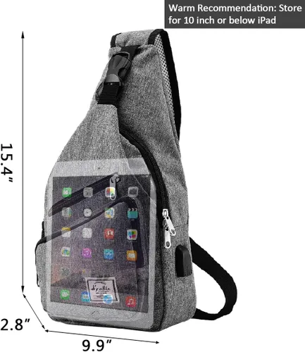 Vista 5 de d'yallee Bolso bandolera de 15.4 pulgadas para hombre, bandolera de nailon para viajes, gimnasio, deporte, senderismo con puerto de carga USB