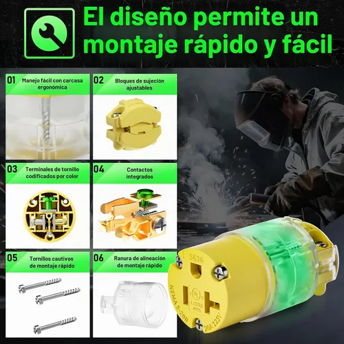 Vista 5 de 1 paquete de extremos de repuesto para cable de extensión de 20 amperios iluminados 120-125 voltios, NEMA 5-20R, 2 polos 3 cables, hoja recta