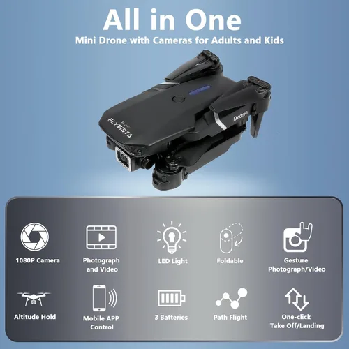Vista 7 de FLYVISTA Mini Drone con cámara para adultos y niños, dron con cámara WiFi FPV 1080P con 3 baterías, despegue/aterrizaje con un clic, mantiene