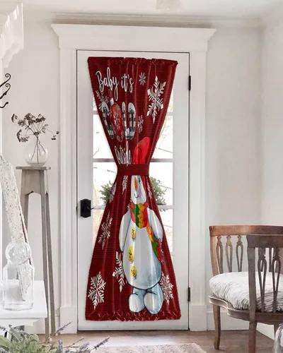 Vista 31 de Cortinas de puerta francesa de Navidad para ventana de puerta, panel de cortina con bolsillo para barra con alzapaños para luz lateral delantera