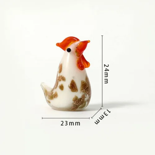 Vista 3 de 4 piezas de escultura de pollo de vidrio soplado a mano, adornos de animales de vidrio, pisapapeles, jardín de hadas, decoración de Pascua