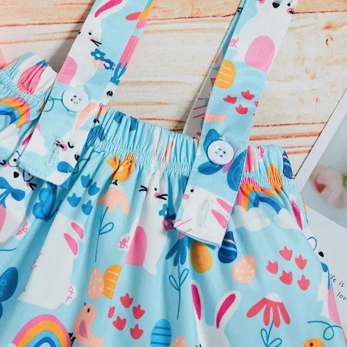 Vista 5 de AIMAOMI Toddler Kid Baby Girl Easter Outfits Short Sleeve T-Shirt Top + Bunny Suspender Skirt Outfit Skirt Set