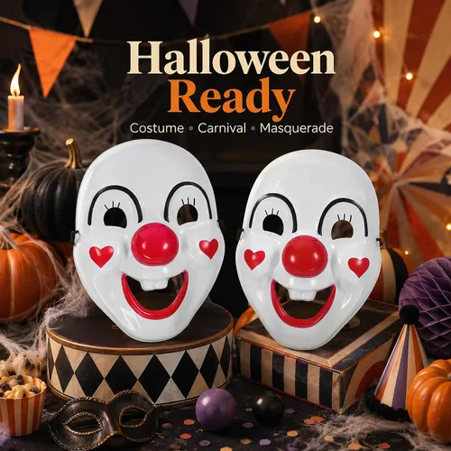 Vista 7 de 2 máscaras de payaso para mascarada, máscaras de payaso de cara completa, máscaras espeluznantes para cosplay, carnaval, fiesta, circo, accesorios