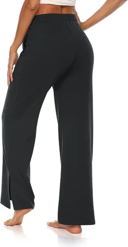 Vista 3 de DIBAOLONG Pantalones de pierna ancha para mujer, pantalones de yoga sueltos con cordón, cómodos pantalones de pijama palazzo con bolsillos