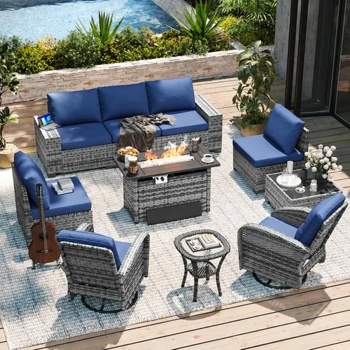 Vista 10 de Aoxun Juego de muebles de patio con reposabrazos anchos de 10 piezas