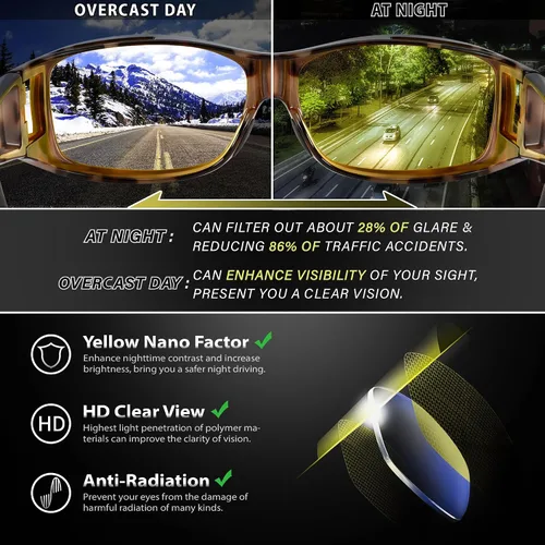 Vista 6 de URUMQI Gafas de conducción de visión nocturna para hombres y mujeres, lentes polarizados antirreflejos, lentes de alta definición amarillas
