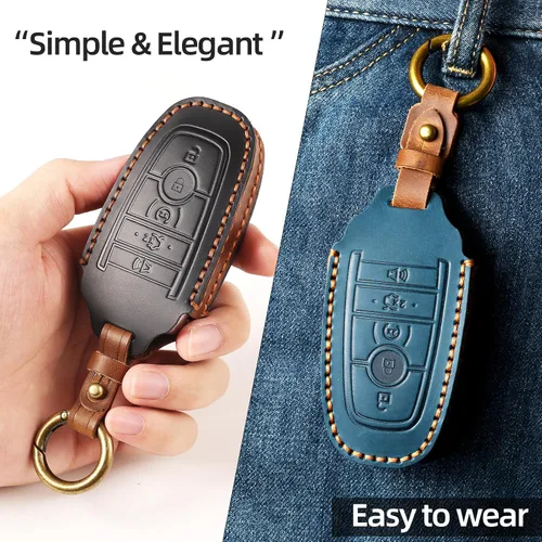 Vista 3 de OFFCURVE Funda de cuero para llave de automóvil Ford compatible con Ford Mustang Fusion F250 F350 F450 F550 Edge Explorer Raptor Smart Key Holder