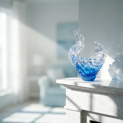 Vista 4 de suruim Figuras de escultura de onda de vidrio soplado a mano, cuenco de vidrio azul y transparente para decoración del hogar, figura de vidrio
