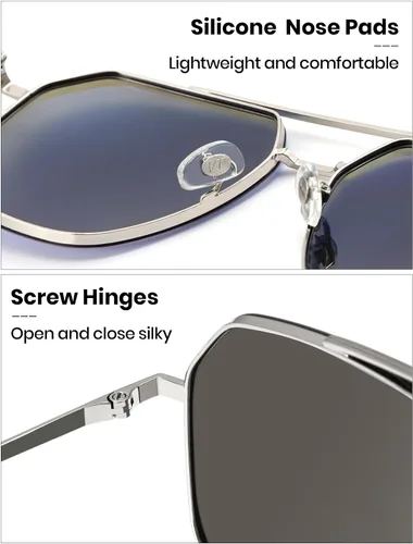 Vista 5 de Veda Tinda - Lentes de sol cuadrados de aviador para hombres y mujeres, polarizados, de gran tamaño, grandes, de moda, retro, grandes gafas de sol