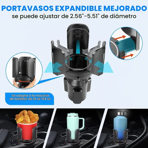 Vista 2 de Expansor de portavasos para automóvil con soporte y base ajustables, compatible con Yeti Ramblers de 10-64 oz, Hydro Flask, Nalgene, Stanley