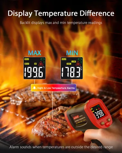 Vista 3 de Pistola de Temperatura Infrarroja Wintact, Termómetro Digital Láser de No Contacto para Medir Temperatura Superficial y Ambiental para Cocina