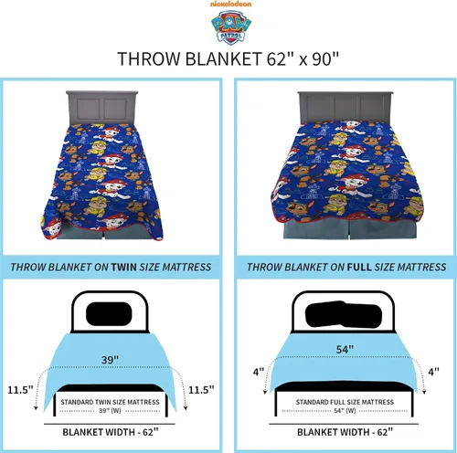 Vista 9 de Franco Ropa de cama infantil, manta de felpa supersuave para niños, 62 x 90 pulgadas, Patrulla Canina (Paw Patrol)