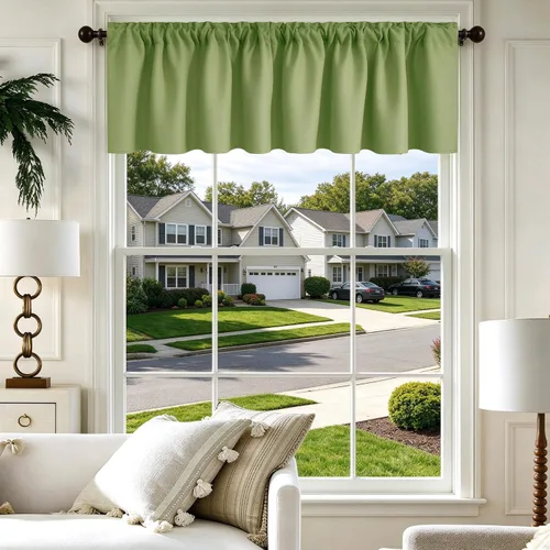 Vista 61 de Cenefa Beige Oscurecedora para Ventana, Cortina Corta con Bolsillo para Barra, Cenefa Primitiva para Sala de Estar, Baño, Guardería, Cocina, Ventana