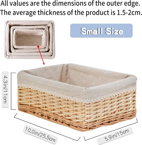 Vista 2 de Cesta de almacenamiento hecha a mano, cesta de mimbre tejida a mano, materiales de sauce natural, rectangular, 1 paquete, tamaño pequeño