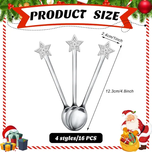 Vista 2 de Skyley Juego de 32 cucharas de Navidad para agitar, chocolate caliente, acero inoxidable, café, té, sopa, postre para bebidas, mezcla, batido, 4