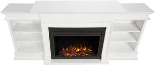 Vista 5 de Bowery Hill Soporte de TV con Chimenea Eléctrica de Madera Moderna de 92 pulgadas de ancho con repisa y control remoto, cable de alimentación de 6