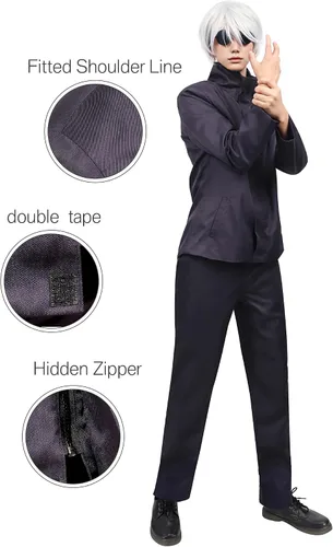 Vista 3 de DAZCOS Satoru Cosplay - Disfraz de hombre con gafas, chaqueta con los ojos vendados, pantalones, disfraz para adultos