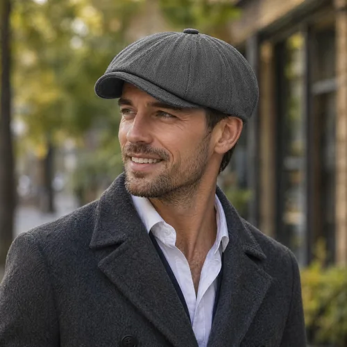 Vista 2 de DIYDECAL Gorra de Newsboy para hombre, 8 paneles, mezcla de algodón, sombrero de golf plano Ivy Gatsby Cabbie Gris oscuro