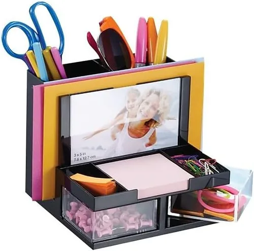 Vista 3 de Officemate OIC23112 Organizador de escritorio, 9 Comp, negro-transparente