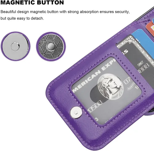 Vista 7 de KIHUWEY Funda Cartera compatible con iPhone 14 Pro con soporte para tarjeta de crédito, tapa de cuero premium con cierre magnético, función atril