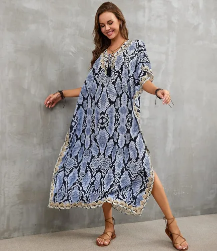 Vista 4 de Vestido de caftán de mariposa venck para cubrir el traje de baño de manga larga y ajuste holgado