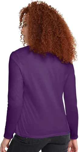 Vista 2 de Hanes Camiseta de algodón de manga larga para mujer, camiseta ligera con cuello redondo, ajuste moderno