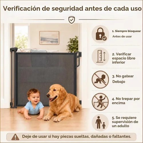 Vista 8 de SPACEANY Puerta retráctil de seguridad para bebés o puerta de malla para perros, puerta retráctil de malla portátil duradera, fácil de usar