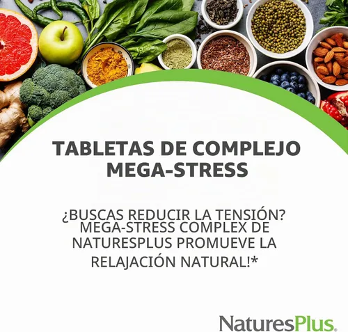 Vista 3 de NaturesPlus Complejo Mega-Stress - 60 tabletas de liberación sostenida - Complejo B, suplemento de vitamina C con manzanilla y hierbas para una