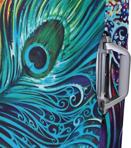 Vista 5 de Funda de equipaje vibrante de pluma de pavo, protector de equipaje de viaje 18-32 pulgadas, Azul Patchwork), g15259597p193c227s326