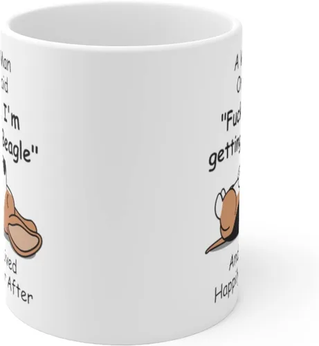 Vista 2 de Taza divertida para mujeres dueñas de mascotas – Taza para café «A Wise Woman Once Said», blanca, 325 ml., Beagle - Sabio hombre 1