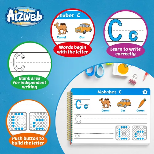Vista 4 de Aizweb Práctica de escritura a mano para niños, aprender a escribir, actividades de aprendizaje preescolar preescolar de jardín de infantes, libro