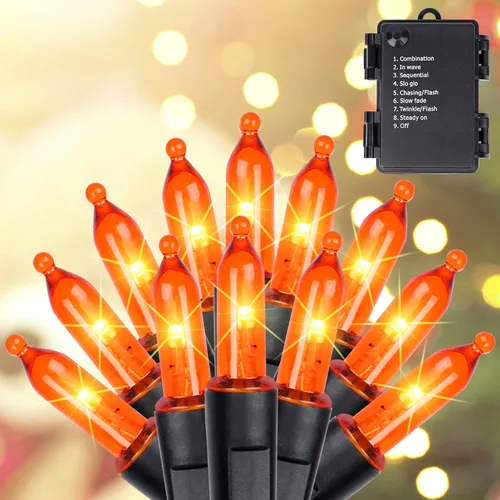 Vista 12 de Blissun Luces de Navidad, juego de 50 luces de alambre verde, mini cadena de luces de Navidad a pilas con 8 modos, luces de hadas de 16 pies