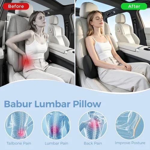 Vista 5 de BEBAS Almohada de apoyo lumbar para silla de oficina, cojín ergonómico de espuma viscoelástica para aliviar el dolor de espalda baja, funda lavable
