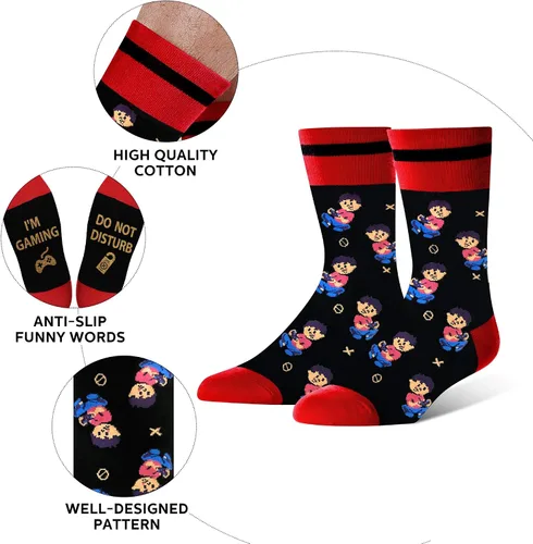 Vista 6 de Calcetines divertidos para videojuegos, calcetines novedosos para hombres, mujeres, adolescentes y niños, calcetines de vestir de algodón, regalo