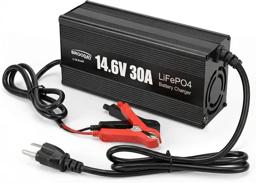Vista 17 de Cargador de batería LiFePO4 de 14.6V 10A para baterías de fosfato de hierro y litio de 12 V, carga rápida, alta eficiencia, indicador LED, diseño