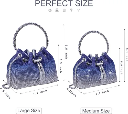 Vista 5 de Bolso de noche con diamantes de imitación para mujer, bolso de mano plateado con diamantes brillantes para mujer, fiesta, club, boda, baile