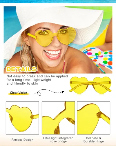Vista 3 de Frienda 20 Pairs Heart Shaped Sunglasses Rimless Candy Color Glasses for Women Men Party Favor