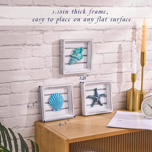 Vista 5 de LODOCAVE - Decoración 3D de pared de playa con diseño de conchas y estrellas de mar, 6.3 x 6.3 pulgadas Beach Theme Room & Beach House Decor