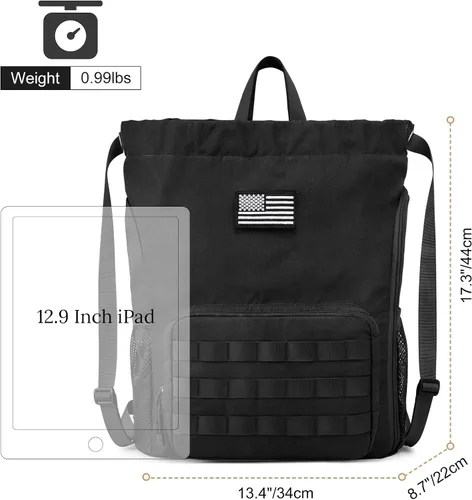 Vista 8 de G4Free Mochila con cordón para gimnasio, bolsa de baloncesto de fútbol con compartimento para zapatos, bolsa deportiva táctica, Negro -, Classic
