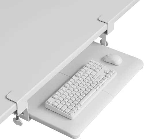 Vista 13 de BONTEC Bandeja para teclado debajo del escritorio, plataforma extraíble Negro