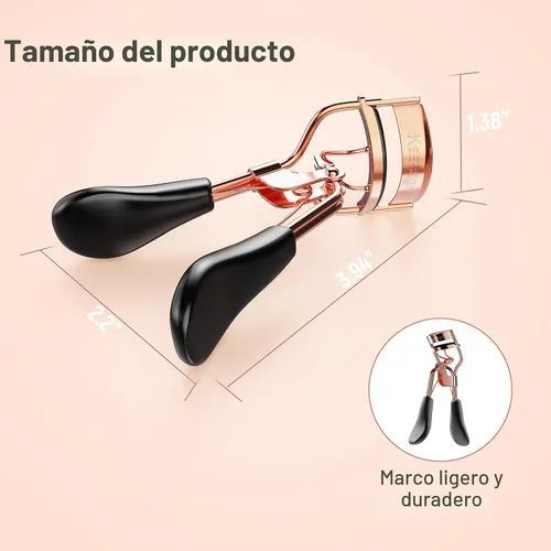 Vista 5 de Kaasage Rizador de pestañas para elevar y rizar, herramienta profesional de maquillaje de acero inoxidable con mango ergonómico y 6 almohadillas