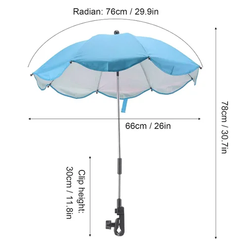Vista 2 de Sombrilla para cochecito de bebé, paraguas universal de 14 pulgadas con abrazadera, parasol ajustable de 360 grados, paraguas para carrito