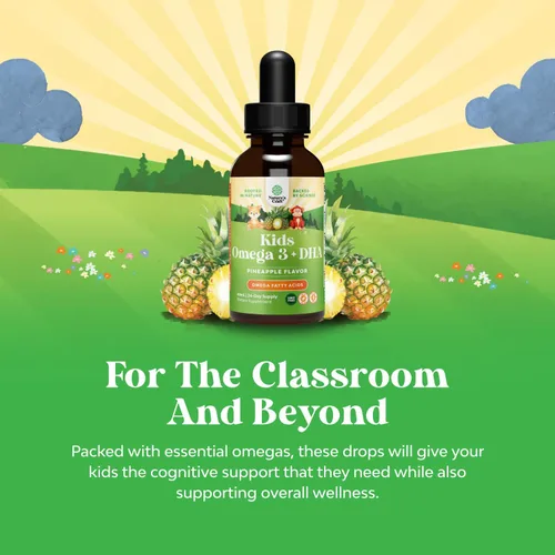 Vista 4 de Gotas de DHA Omega 3 para niños - Ácidos grasos Omega 3 6 9 para cerebro, sistema inmunológico y visión - DHA nutricional para niños para un sistema