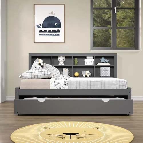 Vista 7 de Donco Kids Equable Modern - Estantería de sofá cama matrimonial con nido en acabado gris oscuro