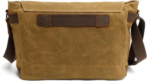 Vista 3 de HuaChen Mens Messenger Bag, Vintage Genuine Leather Waxed Canvas Shoulder Bag for 14" Laptop,Rugged Briefcase Satchel
